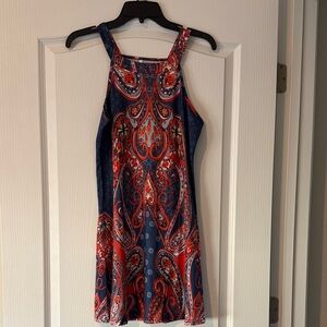 Paisley Print Sleeveless Dress Orange/Blue/Red/Yellow Medium